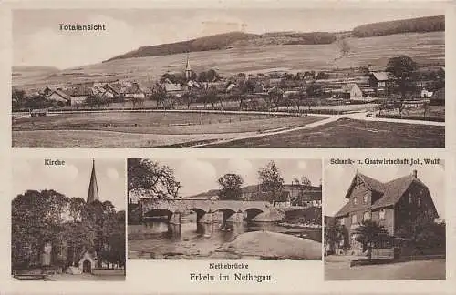 alte orig. AK Erkeln b Brakel Nieheim Beverungen Auenhausen Höxter Nethebrücke Gasthaus Joh. Wulf 1931 Vorkrieg