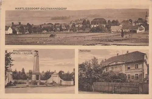 alte orig. AK Hartliebsdorf Deutmannsdorf Skorzynice b Löwenberg Schlesien Lwówek Śląski Legnica Bunzlau Pastorhaus Kriegerdenkmal Ortsrand 1924 Vorkrieg