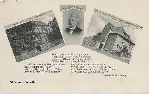 alte orig. AK Nieheim Westfalen b Brakel Höxter Erkeln Eversen Beverungen Bad Meinberg Driburg Gasthaus Dreizehnlinden J. Riecks Dichter Friedrich Wilhelm Weber Vorkrieg