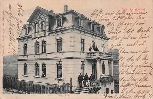 alte orig. AK Bad Salzschlirf Hessen b Wartenberg Eichenau Großenlüder Schlitz Alsfeld Fulda Lauterbach Bewohner an der Villa Post 1909 Vorkrieg