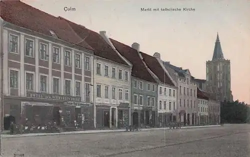 alte orig. AK Culm Kulm a. Weichsel Chełmno b Bromberg Thorn Graudenz Westpreussen Hotel zum Schwarzen Adler Markt 1914 Vorkrieg