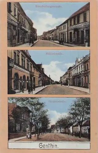 alte orig. AK Genthin b Brandenburg Havel Ziesar Tangermünde Strassenansichten u.a. Mühlenstrasse Brandenburgerstrasse 1918 Vorkrieg