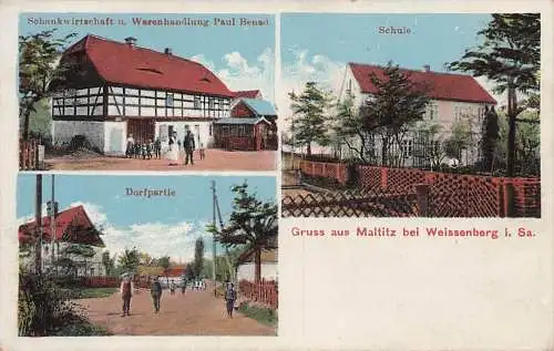 alte orig. AK Maltitz b Weissenberg Sachsen b Malschwitz Löbau Hohendubrau Wurschen Gasthaus u. Laden Paul Benad Schule Dorfpartie 1911 Vorkrieg