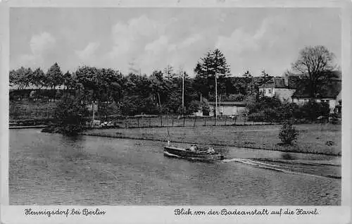 alte orig. AK Hennigsdorf b Berlin Velten Oberkrämer Hohen Neuendorf Leegebruch Oranienburg Blick von der Badeanstalt auf die Havel Vorkrieg