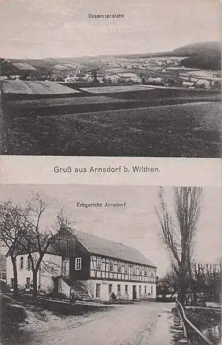 alte orig. AK Arnsdorf b Wilthen Doberschau Gaußig Göda Schmölln Erbgericht Gasthof u. Gesamtansicht 1920 Vorkrieg