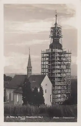 alte orig. AK Hirschfelde i. Sachsen b Zittau Schlegel Kirche mit Einrüstung St. Peter und Paul 1928 Vorkrieg