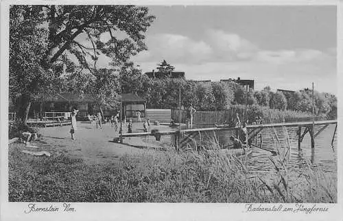 alte orig. AK Bernstein i. Neumark Pełczyce b Berlinchen Barlinek Arnswalde Badeanstalt am Jungfernsee Vorkrieg