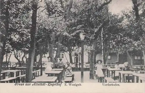 alte orig. AK Vorderhufen Altstädt - Ziegelhof Königsberg Ostpreussen b Kalthof Karolinenhof Gasthaus E. Wonigeit Kinder im Biergarten Vorkrieg