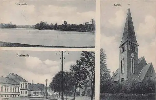 alte orig. AK Kladow Cladow Kłodawa b Landsberg Warthe Dorfstrasse Häuser Kirche Seepartie 1927 Vorkrieg