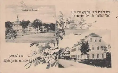 alte orig. AK Kleinhartmannsdorf b Eppendorf Langenau Oederan Pockau Brand Erbisdorf Gasthof Kirche u. Schule 1920 Vorkrieg