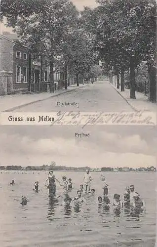 alte orig. AK Mellen b Klausdorf Mellensee Saalow Zossen Rehagen Trebbin Dorfstrasse Freibad 1913 Vorkrieg