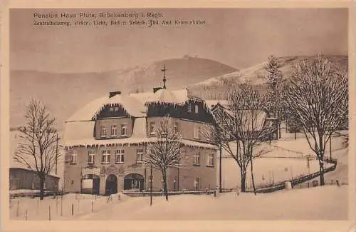 alte orig. AK Brückenberg Riesengebirge b Krummhübel Karpacz Pension Haus Pluta 1937 Vorkrieg