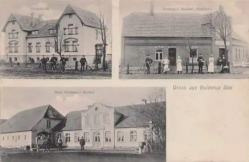 alte orig. AK Bulderup Bau Bülderup Bylderup Sogn b Flensburg  Rapstedt Ravsted Sogn Tingleff Tinglev Sogn Kaiserliche Post Bäckerei Kretzing Gasthof Sörensen 1907 Vorkrieg 