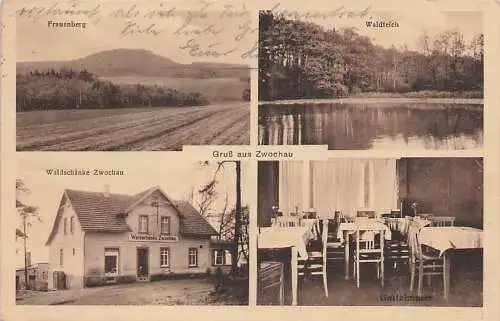 alte orig. AK Zwochau b Wurzen Röcknitz Thallwitz Eilenburg Frauenberg Gasthaus Waldschänke Gastzimmer 1930 Vorkrieg