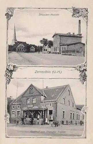 alte orig. AK Zerrenthin Uckermark b Pasewalk Polzow Rossow Krugsdorf Uecker Randow Löcknitz Gasthof T. Trollier Weinranken Strasse 1908 Vorkrieg