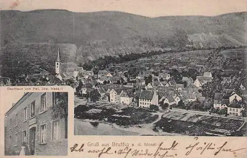 alte orig. AK Bruttig a. Mosel b Fankel Cochem Valwig Treis Sehl Beilstein Briedern Gasthaus Pet. Jos. Hess II Vorkrieg