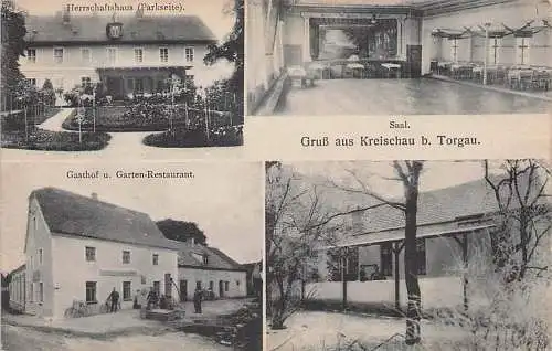 alte orig. AK Kreischau b Torgau Falkenberg Elster Beilrode Belgern Schildau Herrenhaus Gasthof Saal 1915 Vorkrieg