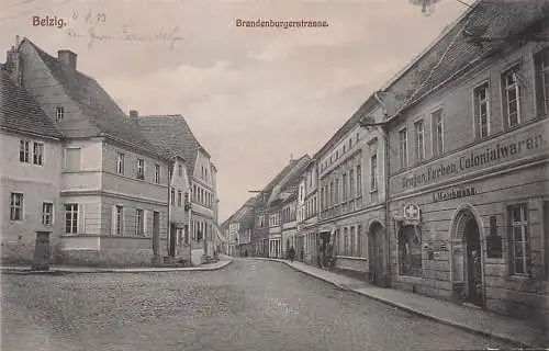 alte orig. AK Belzig b Planetal Locktow Mörz Wiesenburg Görzke Brück Brandenburgerstrasse Drogerie L. Weichmann 1910 Vorkrieg