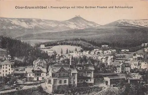 alte orig. AK Krummhübel Karpac Oberkrummhübel b Brückenberg Riesengebirge Hotel Goldener Frieden Schneekoppe 1921 Vorkrieg