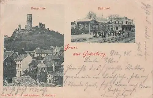 alte orig. AK Godesberg b Bonn a. Rhein Eisenbahn Bahnhof Gleisseite 1898