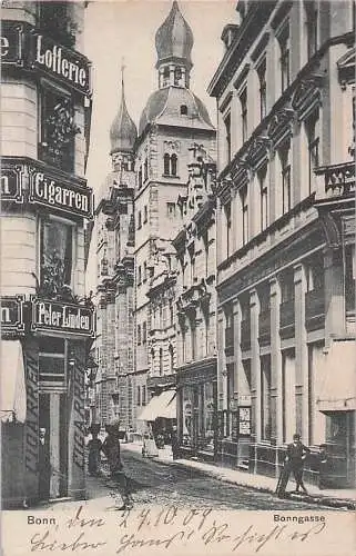 alte orig. AK Bonn a. Rhein Bonngasse m. Laden Cigarren Peter Linden 1907