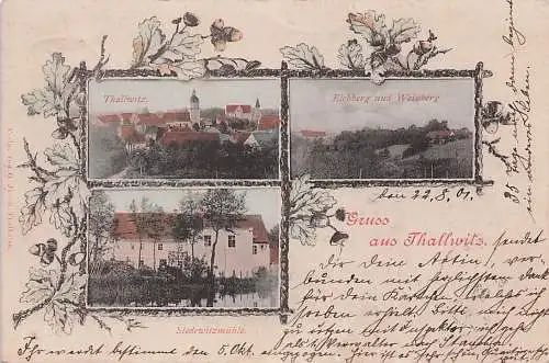 alte orig. AK Thallwitz b Wurzen Eilenburg Leipzig Machern Lossatal Siedewitzmühle Eichberg 1901