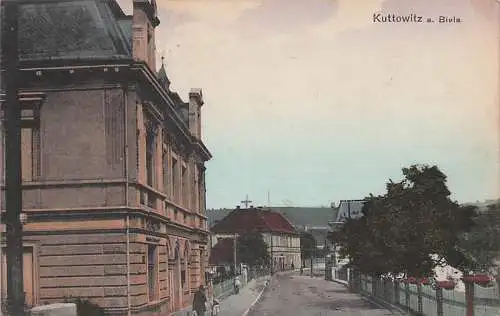 seltene alte orig. AK Kuttowitz a. Biela b Schwaz Světec Chotějovice Teplitz Schönau Sudeten Böhmen Strassenansicht 1919