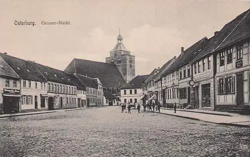 alte orig. AK Osterburg b Stendal Altmark Grosser Markt Geschäfte 1915 Vorkrieg