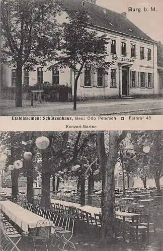 alte orig. AK Burg b Magdeburg Gasthof Schützenhaus Inh. Otto Petersen 1917 Vorkrieg