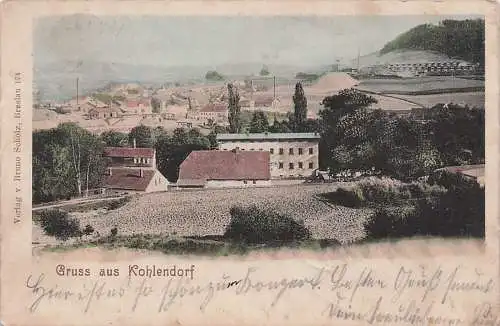 alte orig. AK Kohlendorf Kolno Schlesien b Neurode Glatz Nowa Ruda Kłodzko Jugów Hausdorf Häuser Ortsrand 1905 Vorkrieg