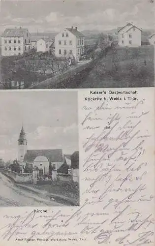 alte orig. AK Köckritz b Weida Harth Pöllnitz Bocka Zedlitz Berga Auma Weidatal Thüringen Gasthaus Gastwirtschaft Kaiser Kirche 1919 Vorkrieg