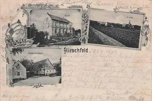 alte orig. AK Hirschfeld b Reinsberg Siebenlehn Deutschenbora Eula Bieberstein Restaurant Gasthof Ulbrich Schule Ortsrand 1902 Vorkrieg