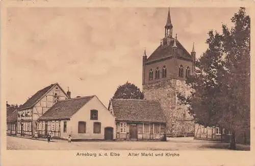 alte orig. AK Arneburg a. Elbe b Osterburg Goldbeck Stendal Nahaufnahme Häuser Kinder Alter Markt 1934 Vorkrieg