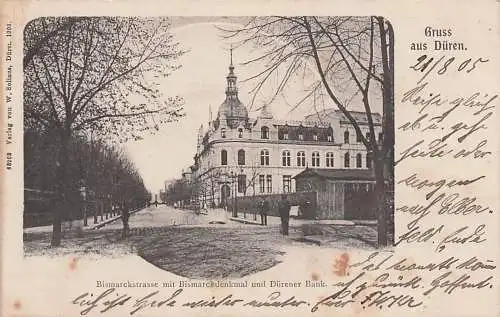 alte orig. AK Düren b Aachen Langerwehe Merzenich Zülpich Bismarckstrasse Dürener Bank 1905 Vorkrieg