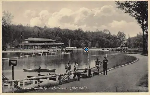 alte orig. AK Neustadt Oberschlesien Prudnik b Leuber Jassen Kunzendorf Strandbad Wildgrund 1938 Vorkrieg