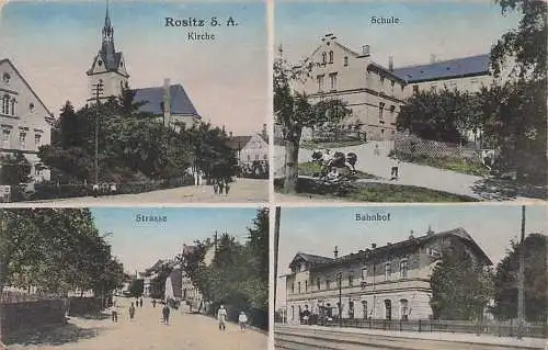 alte orig. AK Rositz b Meuselwitz Altenburg Lödla Monstab Bahnhof Schule Strassenansicht Vorkrieg