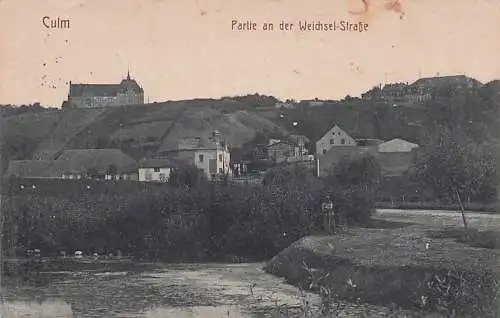alte orig. AK Culm Kulm Westpreussen Chełmno b Bydgoszcz Bromberg Thorn Graudenz Partie an der Weichsel- Strasse 1914 Vorkrieg
