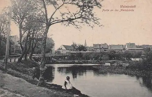 alte orig. AK Wolmirstedt b Magdeburg Möser Samswegen Hohenwarthe Barleben Partie an der Amtsbrücke Vorkrieg
