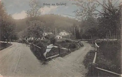alte orig. AK Karlsdorf Karlov pod Pradědem b Römerstadt Mala Moravka Bruntal Klein Mohrau Altvater Freiwaldau Szene im Ort 1912 Vorkrieg Verlag Richard Spiller Römerstadt