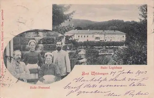 alte orig. AK Bad Wildungen b Edertal Zwesten Fritzlar Haina Badepersonal Angestellte Badelogirhaus 1903 Vorkrieg