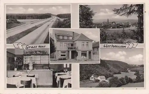 alte orig. AK Horhausen b Neuwied Altenkirchen Westerwald Flammersfeld Autobahn Metzgerei Gasthof Josef Schmidt 1953