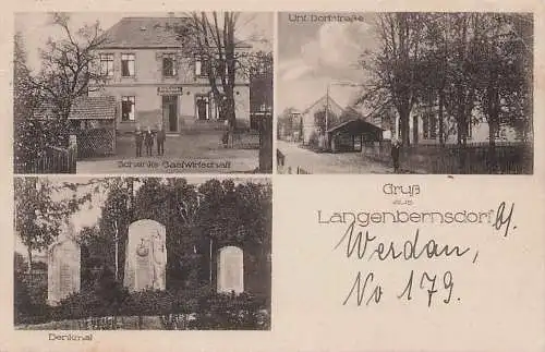 alte orig. AK Langenbernsdorf b Werdau Crimmitschau Neukirchen Zwickau Gasthaus Schenk Dorfstrasse Denkmal 1931 Vorkrieg