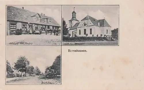 alte orig. AK Bernshausen in Thüringen ? Geschäft Laden v. Fritz Rehfeld Dorfstrasse Kirche Vorkrieg Verlag Robert Claus Dresden A. 18