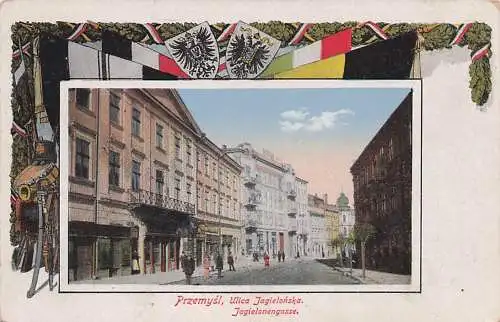 alte orig. AK Przemysl Polen Karpatenvorland b Rzeszow Ulica Jagielonska Jagielonengasse Patriotik Vorkrieg