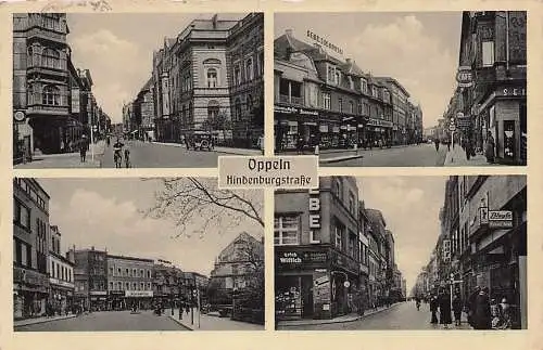 alte orig. AK Oppeln Opole Schlesien b Gleiwitz Breslau Hindenburgstrasse Strassenszenen 1937 Vorkrieg