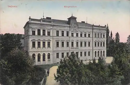alte orig. AK Tachau Tachov Pilsen Sudeten Eger Marienbad Grulich Mies Böhmen Bürgerschule 1907 Vorkrieg