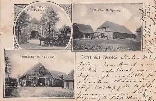 alte orig. AK Vesbeck Vesbek b Neustadt am Rübenberge Garbsen Wedemark Helstorf Abbensen Hope Lindwedel Gutshof Hofbesitzer Sprengel und Hanebuth Geschäftshaus F. Peters 1904 Vorkrieg