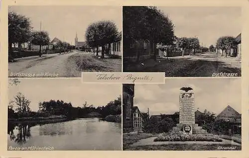 alte orig. AK Telschow Prignitz b Putlitz Weitgendorf Pritzwalk Silmersdorf Meyenburg Ansichten der Dorfstrasse Mühlenteich Ehrenmal Vorkrieg