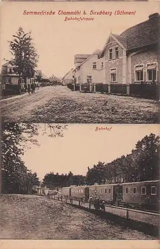 alte orig. AK Thammühl b Hirschberg Böhmen Doksy Staré Splavy Leipa Dauba Bahnhof Eisenbahn Bahnhofstrasse Vorkrieg