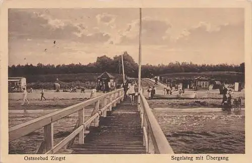 alte orig. AK Zingst Ostseebad b Prerow Barth Pruchten Segelsteg mit Übergang 1927 Vorkrieg